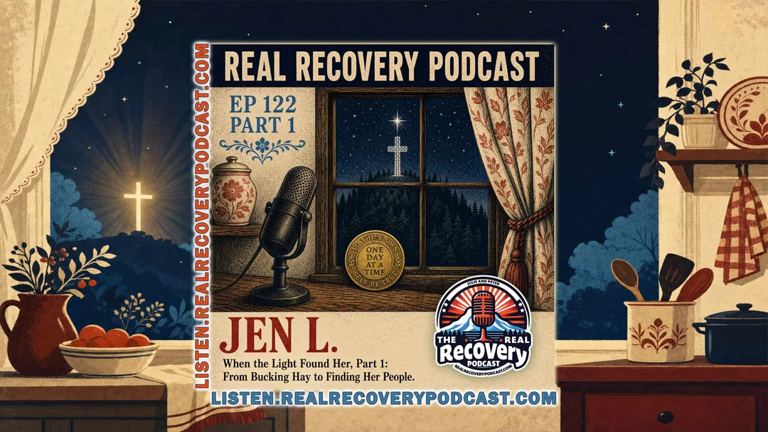 Jen L., a recovery advocate with nearly three decades of sobriety, joins hosts Julie and Peter on Episode 122 of the Real Recovery Podcast to share her journey from a Roseburg cattle ranch to the kitchen where a 150-foot cross shining through her window became the beginning of a life she never saw coming.